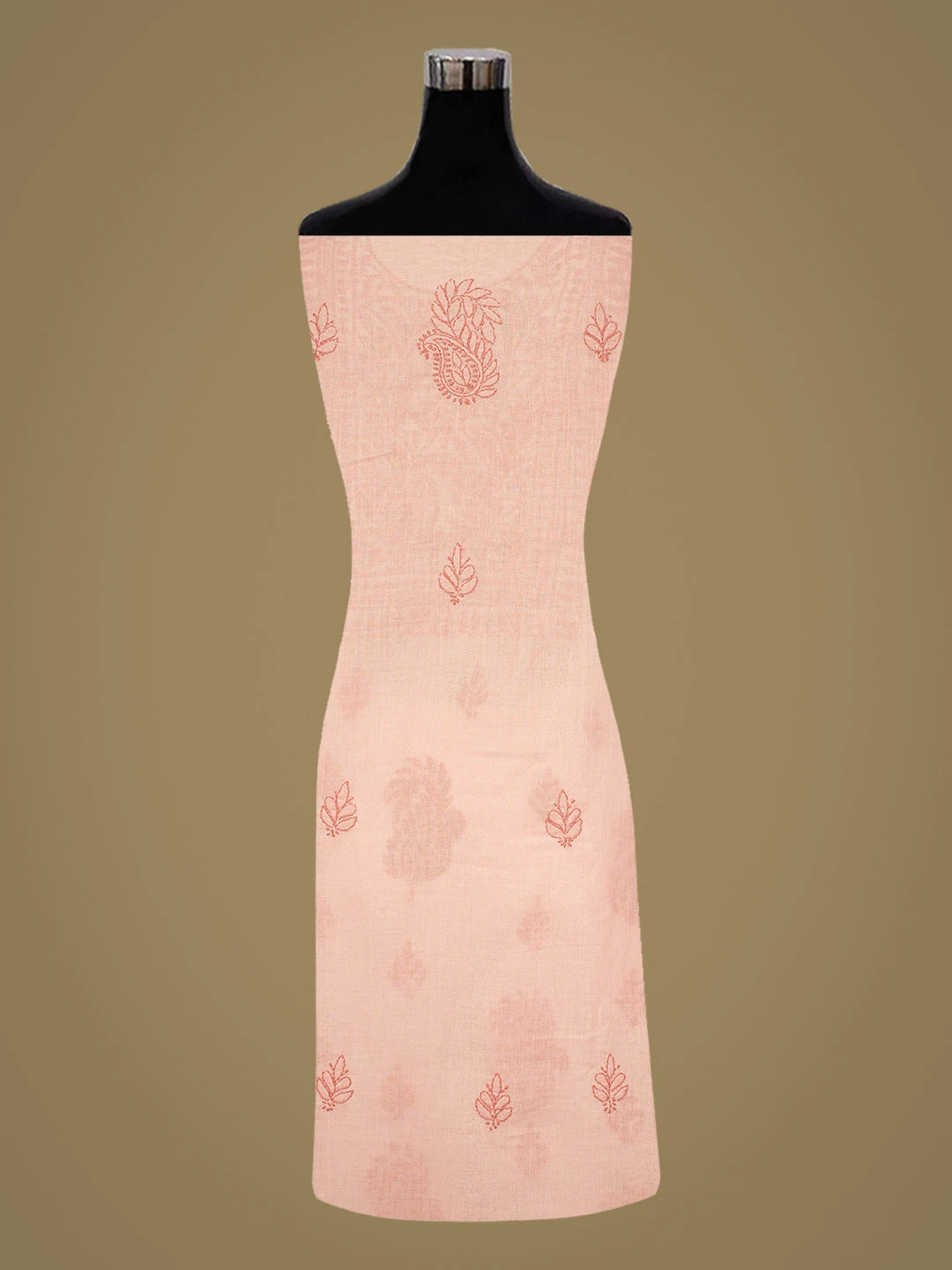 Ada Hand Embroidered Peachy Pink Cotton Lucknowi Chikankari Unstitched Kurta Piece 01A816583