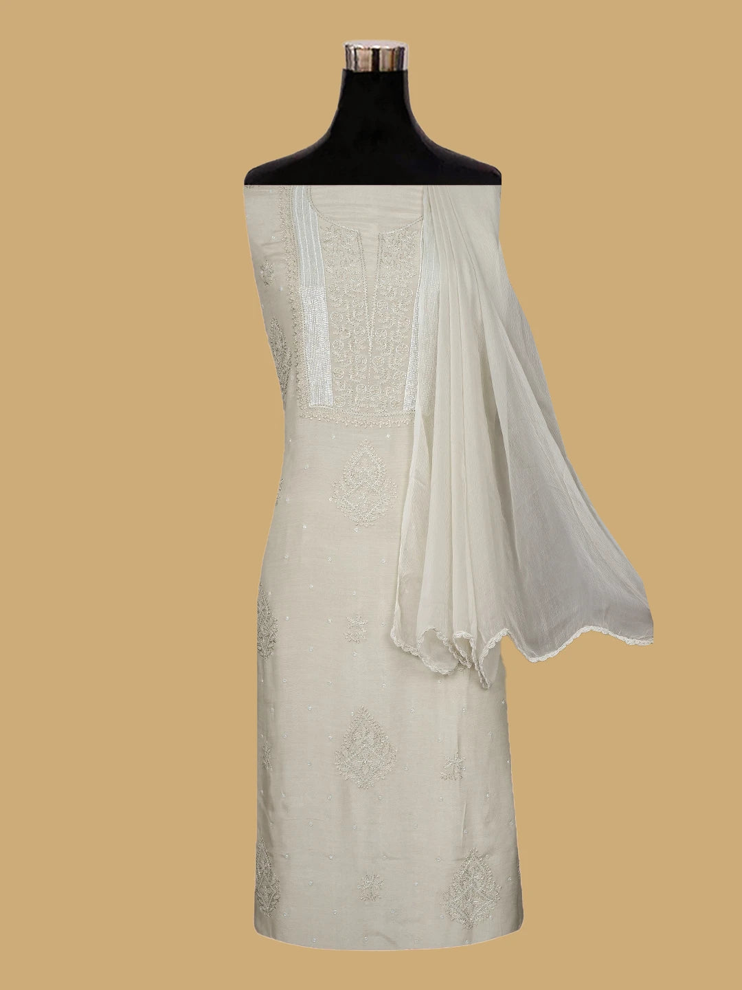 Ada Hand Embroidered Fawn Muslin Lucknowi Chikankari Unstitched Suit Piece 01A814802