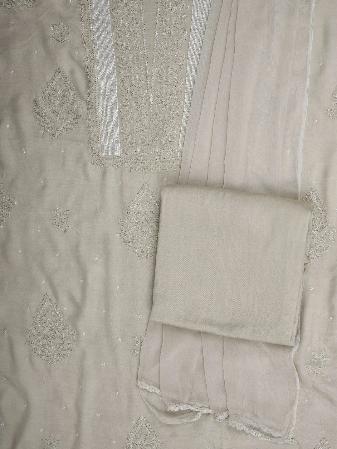 Ada Hand Embroidered Fawn Muslin Lucknowi Chikankari Unstitched Suit Piece 01A814802