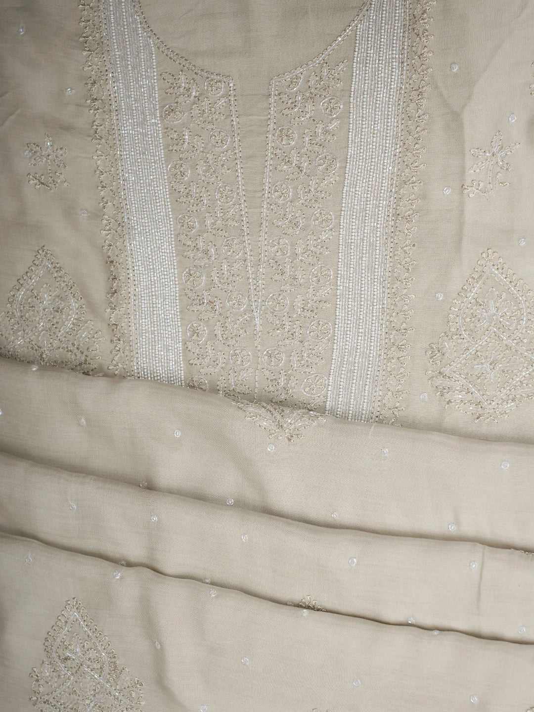 Ada Hand Embroidered Fawn Muslin Lucknowi Chikankari Unstitched Suit Piece 01A814802