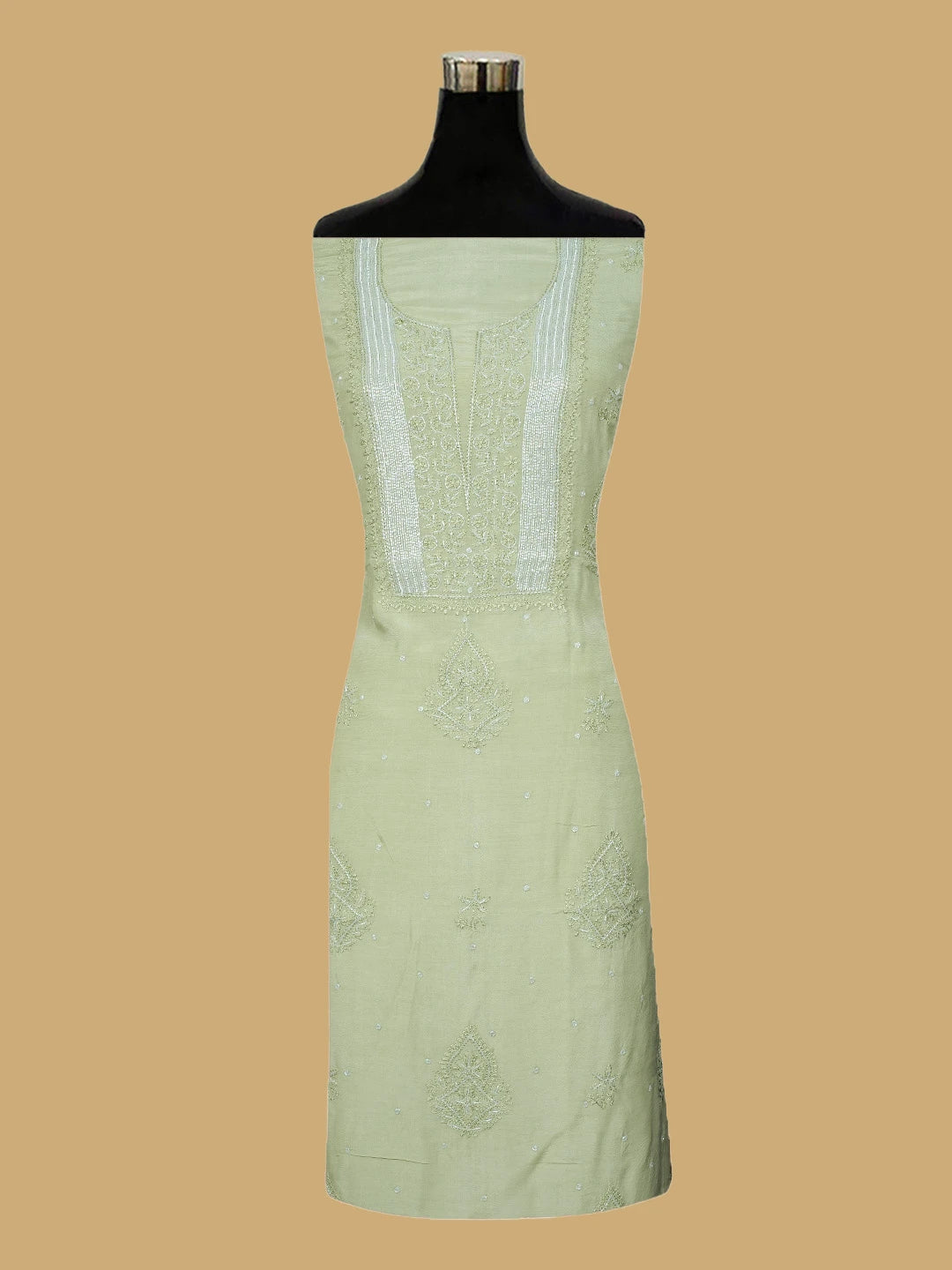 Ada Hand Embroidered Pista Green Muslin Lucknowi Chikankari Unstitched Suit Piece With Cutdana Work 01A814809