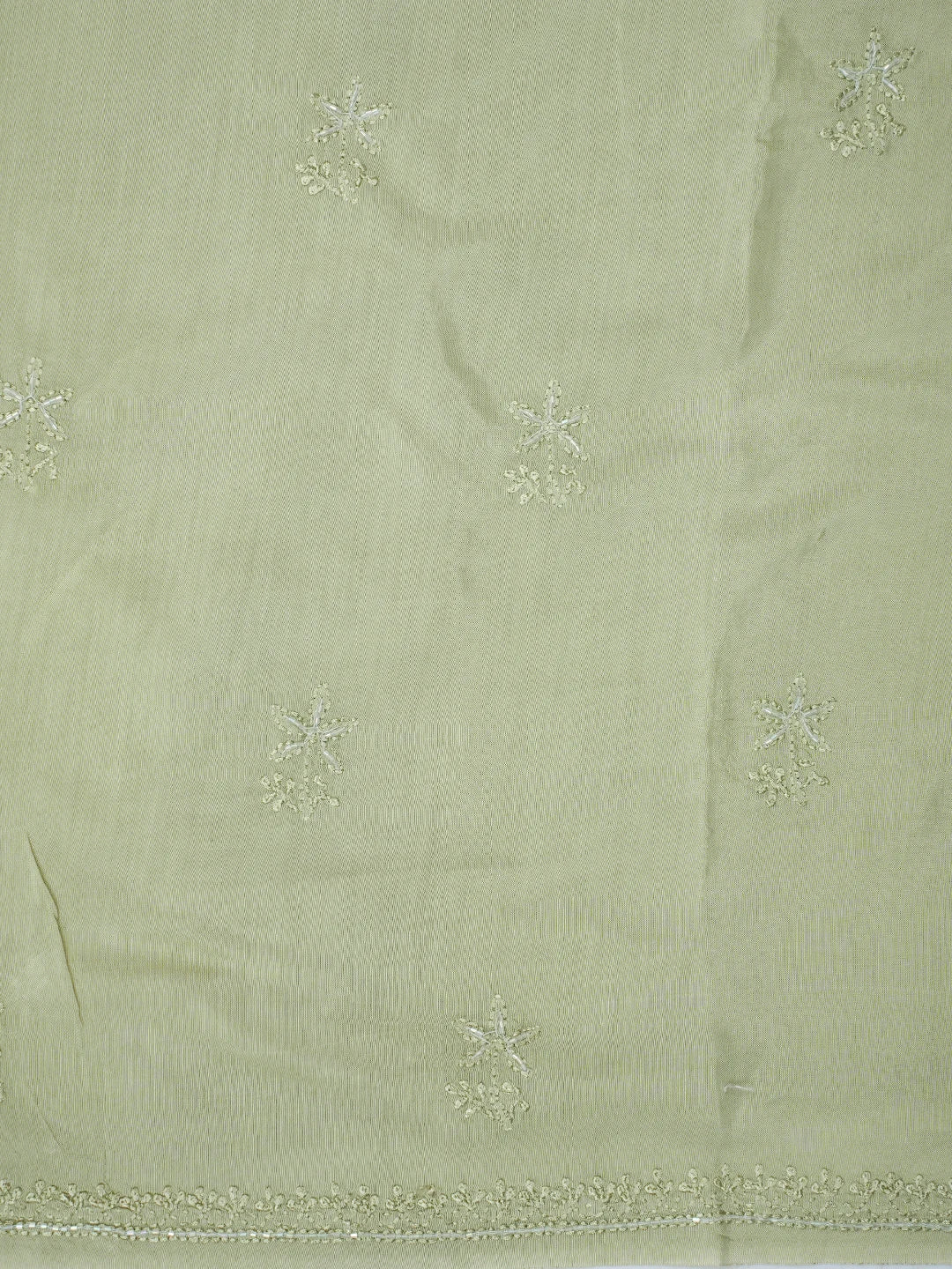 Ada Hand Embroidered Pista Green Muslin Lucknowi Chikankari Unstitched Suit Piece With Cutdana Work 01A814809