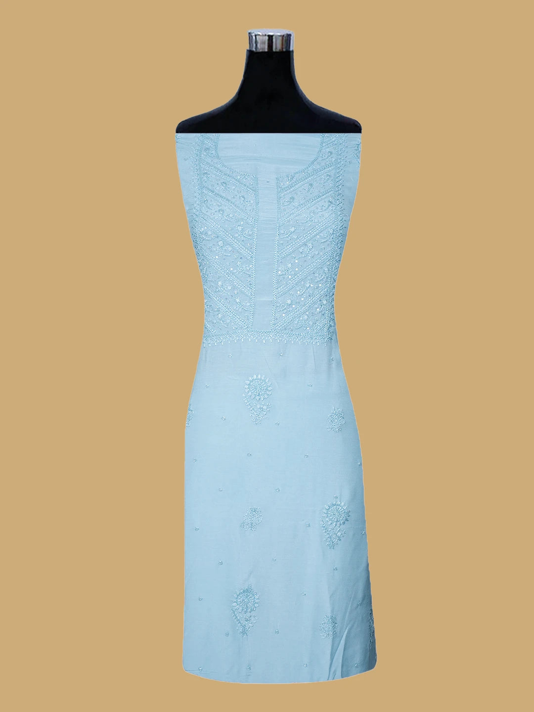 Ada Hand Embroidered Sky Blue Muslin Lucknowi Chikankari Unstitched Suit Piece With Cutdana Work 01A814887