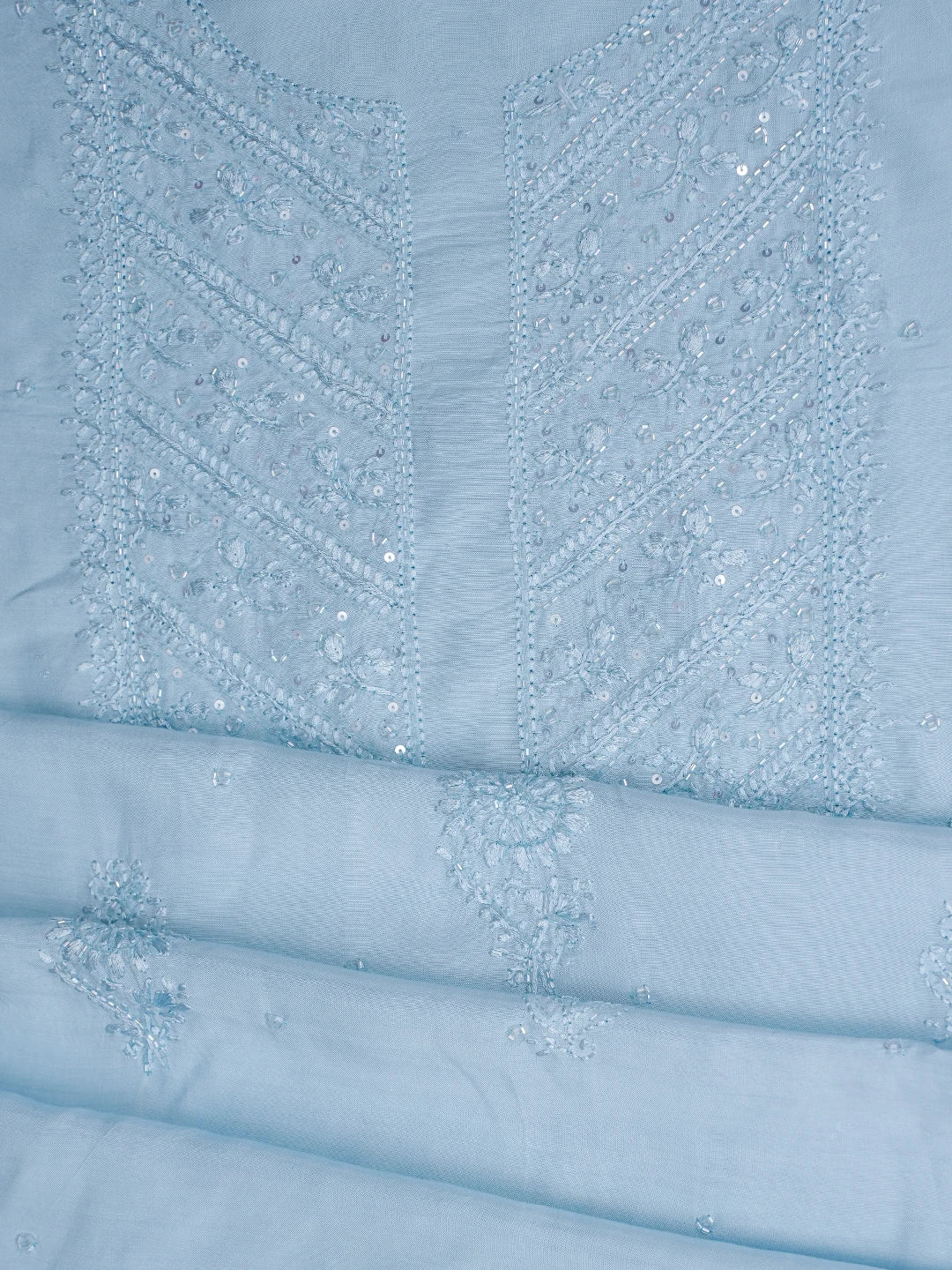 Ada Hand Embroidered Sky Blue Muslin Lucknowi Chikankari Unstitched Suit Piece With Cutdana Work 01A814887