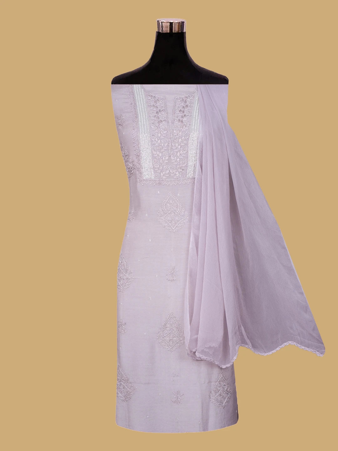 Ada Hand Embroidered Vintage Mauve Muslin Lucknowi Chikankari Unstitched Suit Piece With Cutdana Work 01A814793