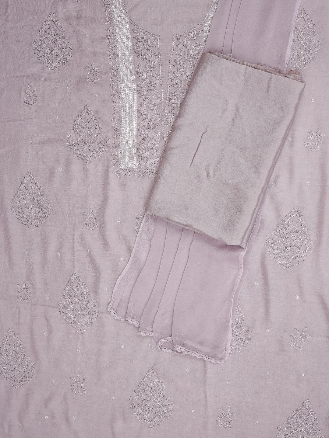 Ada Hand Embroidered Vintage Mauve Muslin Lucknowi Chikankari Unstitched Suit Piece With Cutdana Work 01A814793