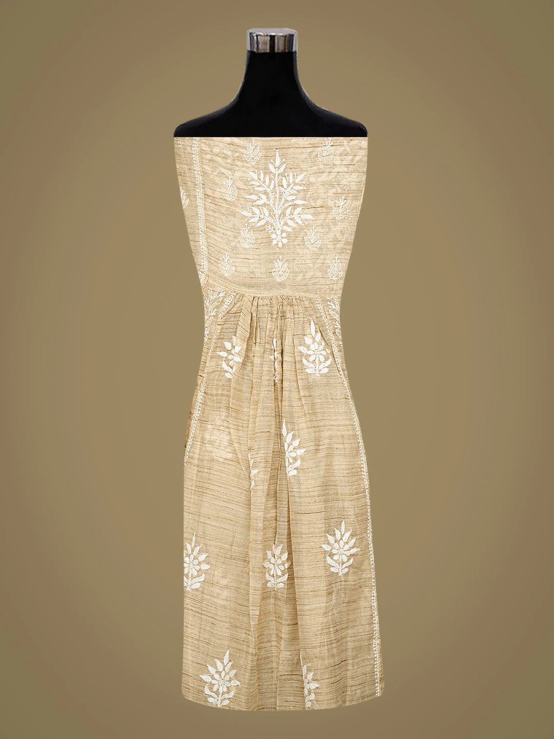 Ada Hand Embroidered Fawn Khadi Chanderi Lucknowi Chikankari Semi-Stitched Kurta Dupatta Set 01A436000