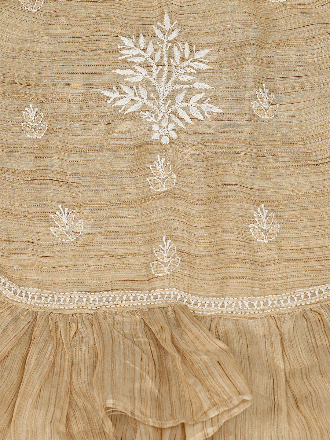 Ada Hand Embroidered Fawn Khadi Chanderi Lucknowi Chikankari Semi-Stitched Kurta Dupatta Set 01A436000