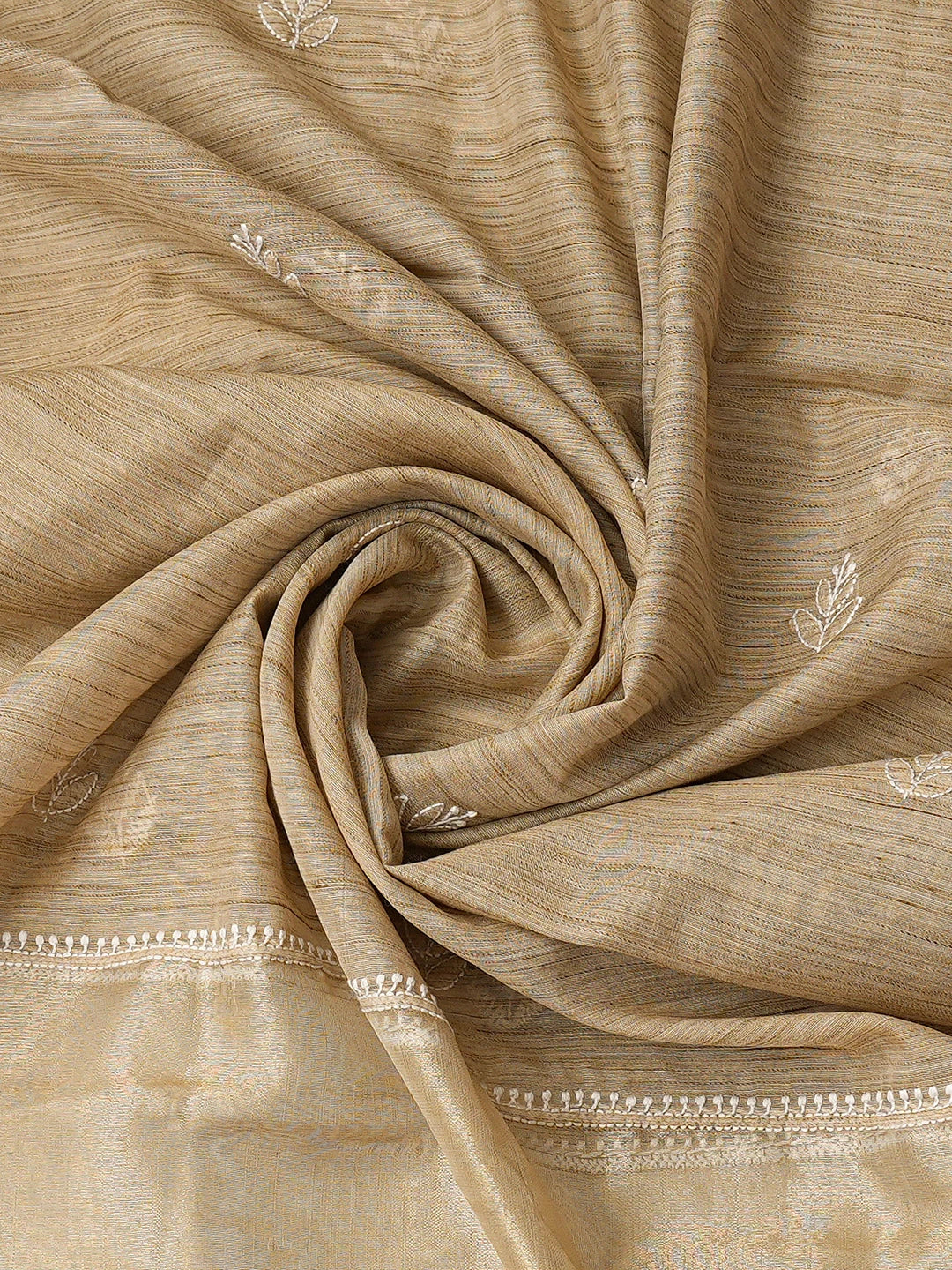 Ada Hand Embroidered Fawn Khadi Chanderi Lucknowi Chikankari Semi-Stitched Kurta Dupatta Set 01A436000