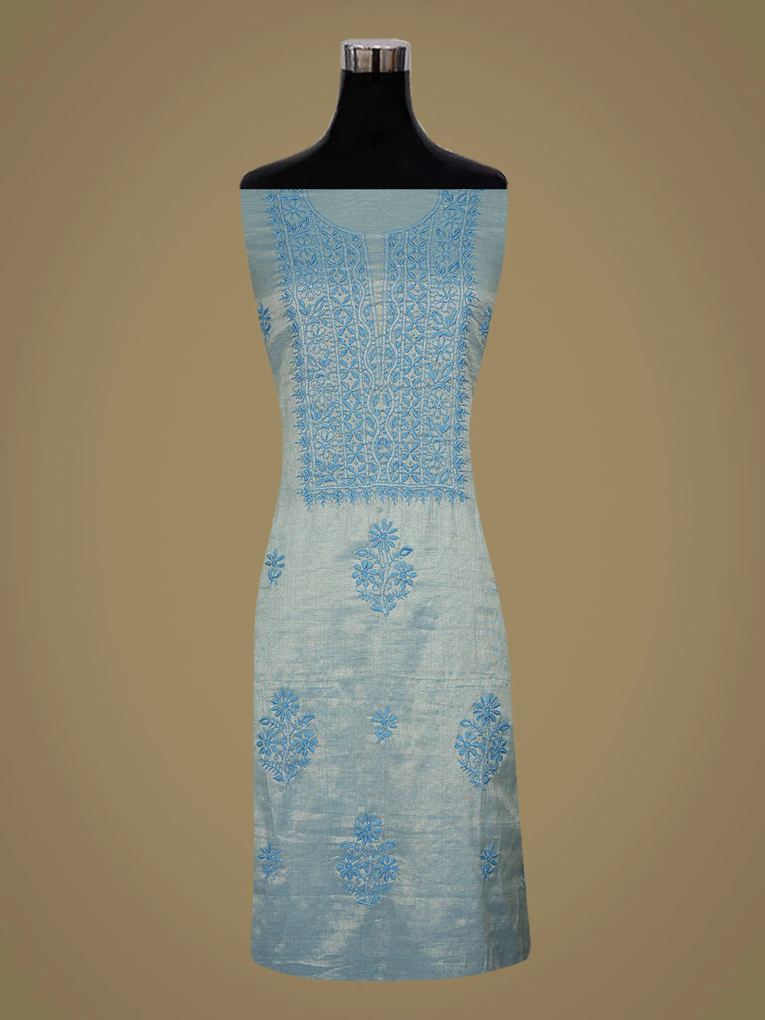 Ada Hand Embroidered Blue Tissue Lucknowi Chikankari Unstitched Kurta Dupatta Set 01A788963