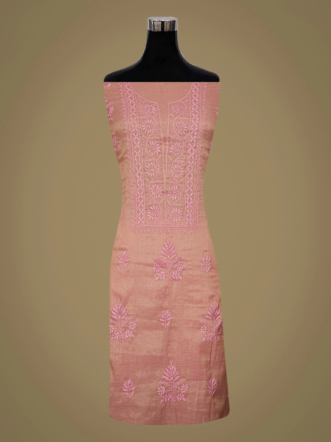 Ada Hand Embroidered Dusty Pink Tissue Lucknowi Chikankari Unstitched Kurta Dupatta Set 01A779560