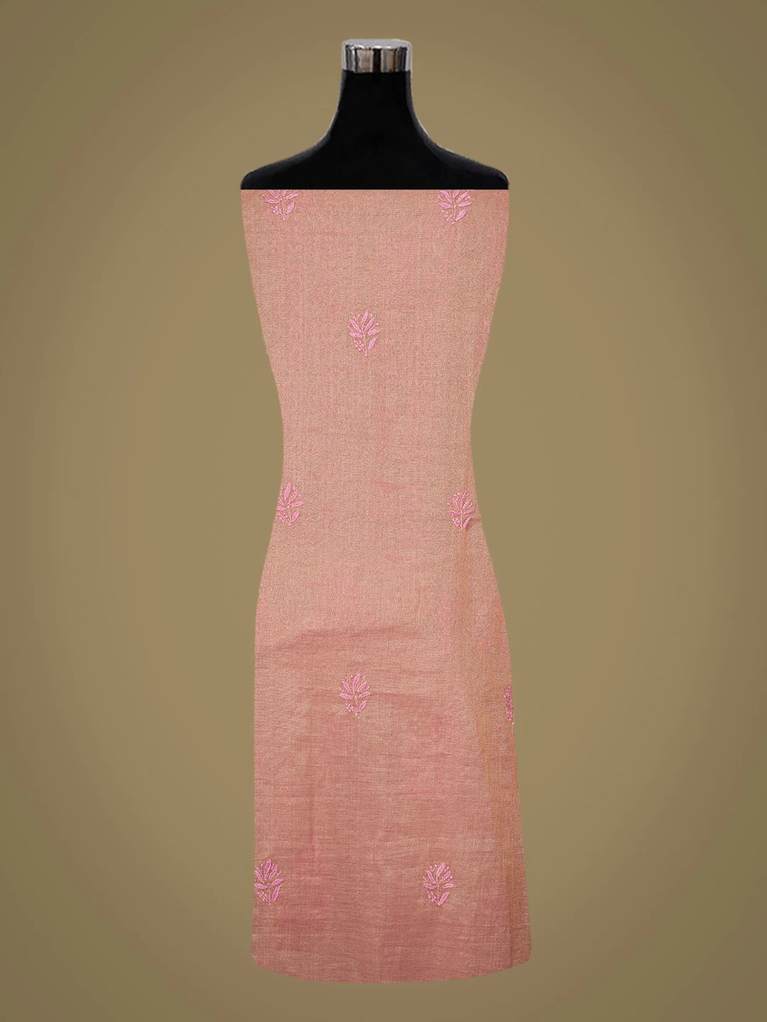 Ada Hand Embroidered Dusty Pink Tissue Lucknowi Chikankari Unstitched Kurta Dupatta Set 01A779560