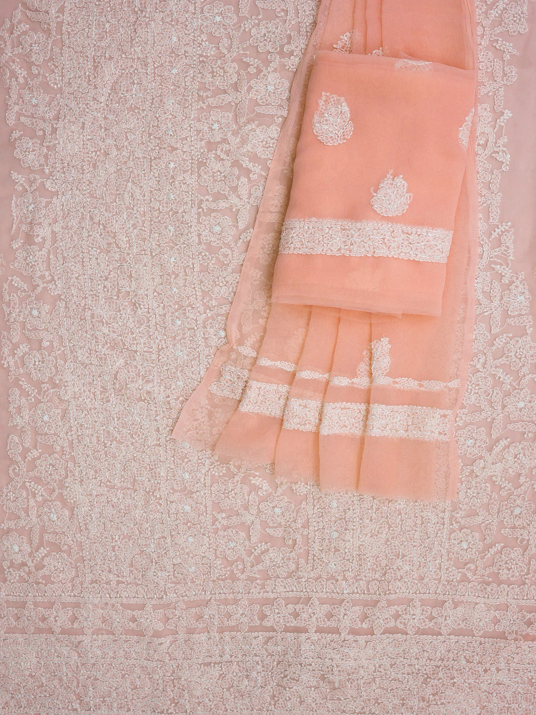 Ada Hand Embroidered Peach Georgette Lucknowi Chikankari Unstitched Suit Piece 01A816603
