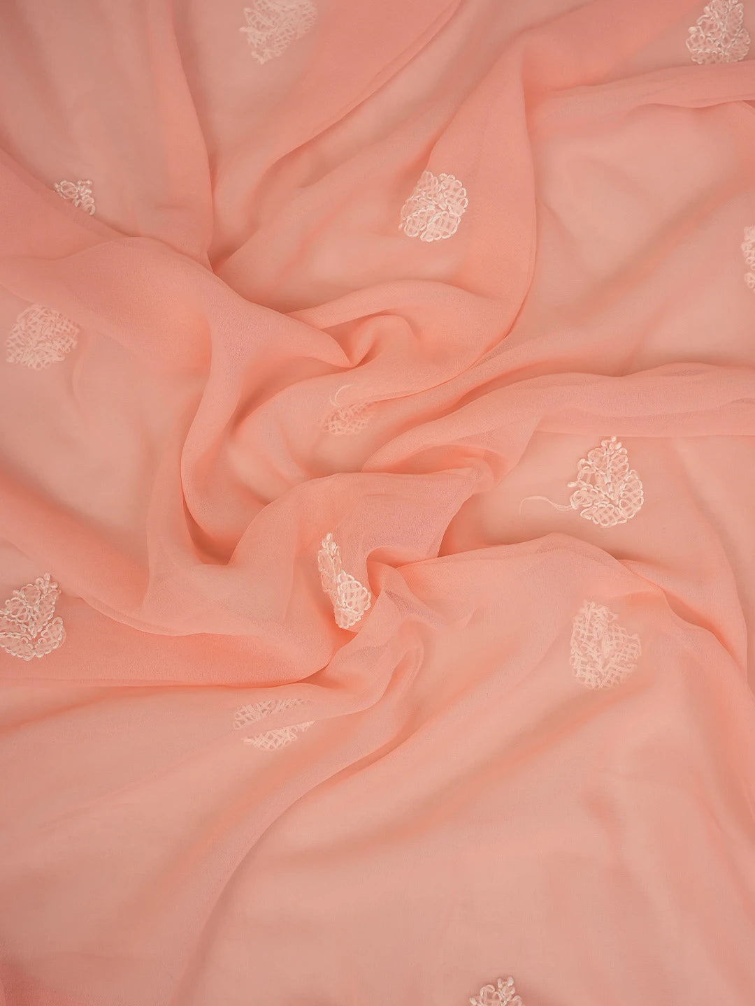 Ada Hand Embroidered Peach Georgette Lucknowi Chikankari Unstitched Suit Piece 01A816603