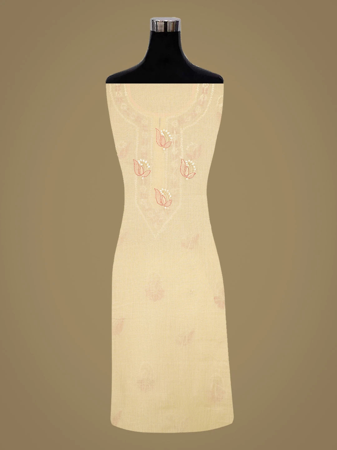 Ada Hand Embroidered Peachy Pink And Fawn Cotton Lucknowi Chikankari Unstitched Suit Piece 01A818851