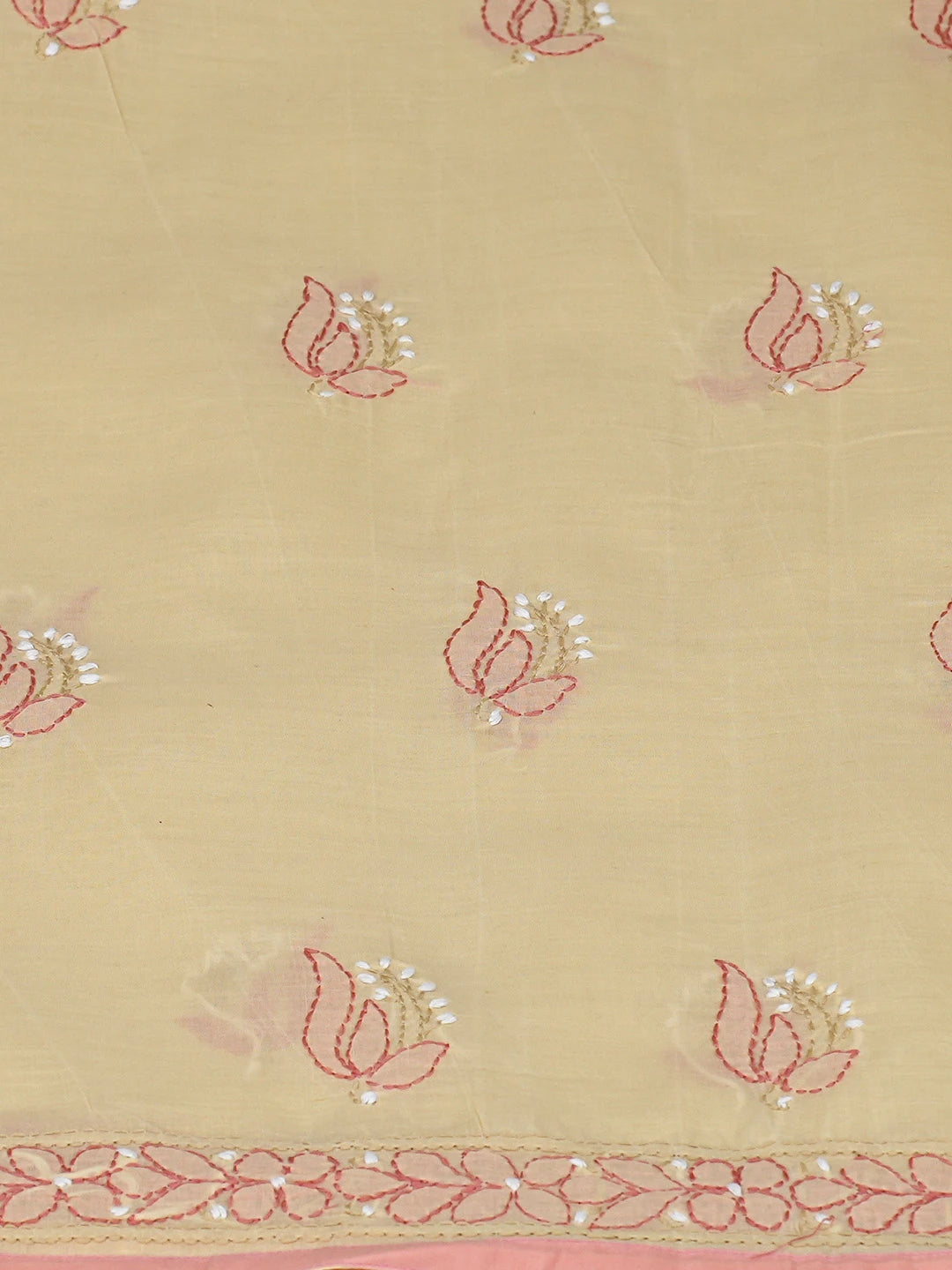 Ada Hand Embroidered Peachy Pink And Fawn Cotton Lucknowi Chikankari Unstitched Suit Piece 01A818851