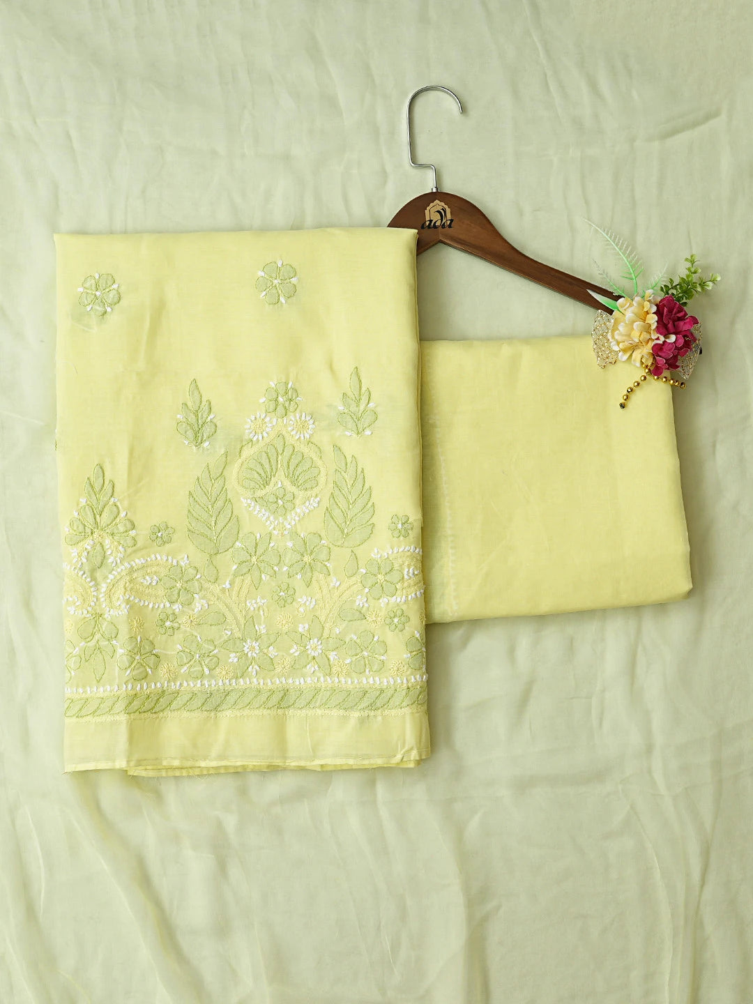 Ada Hand Embroidered Lemon Cotton Lucknowi Chikankari Unstitched Suit Piece 01A818749