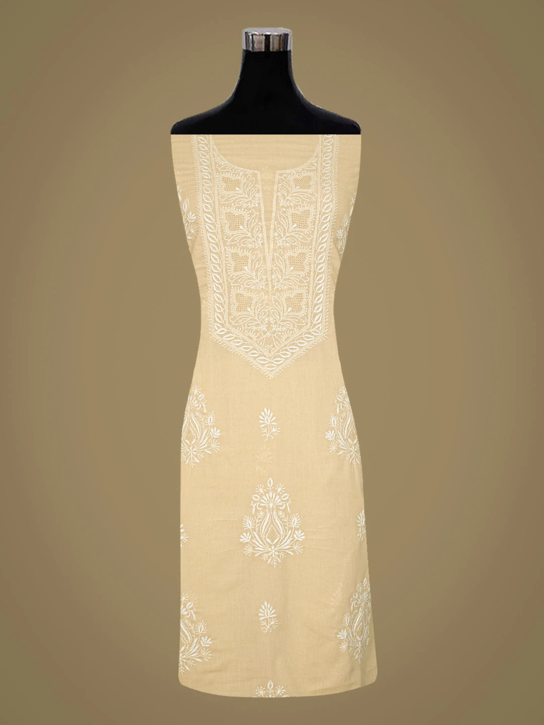 Ada Hand Embroidered Fawn Cotton Lucknowi Chikankari Unstitched Suit Piece 01A773682