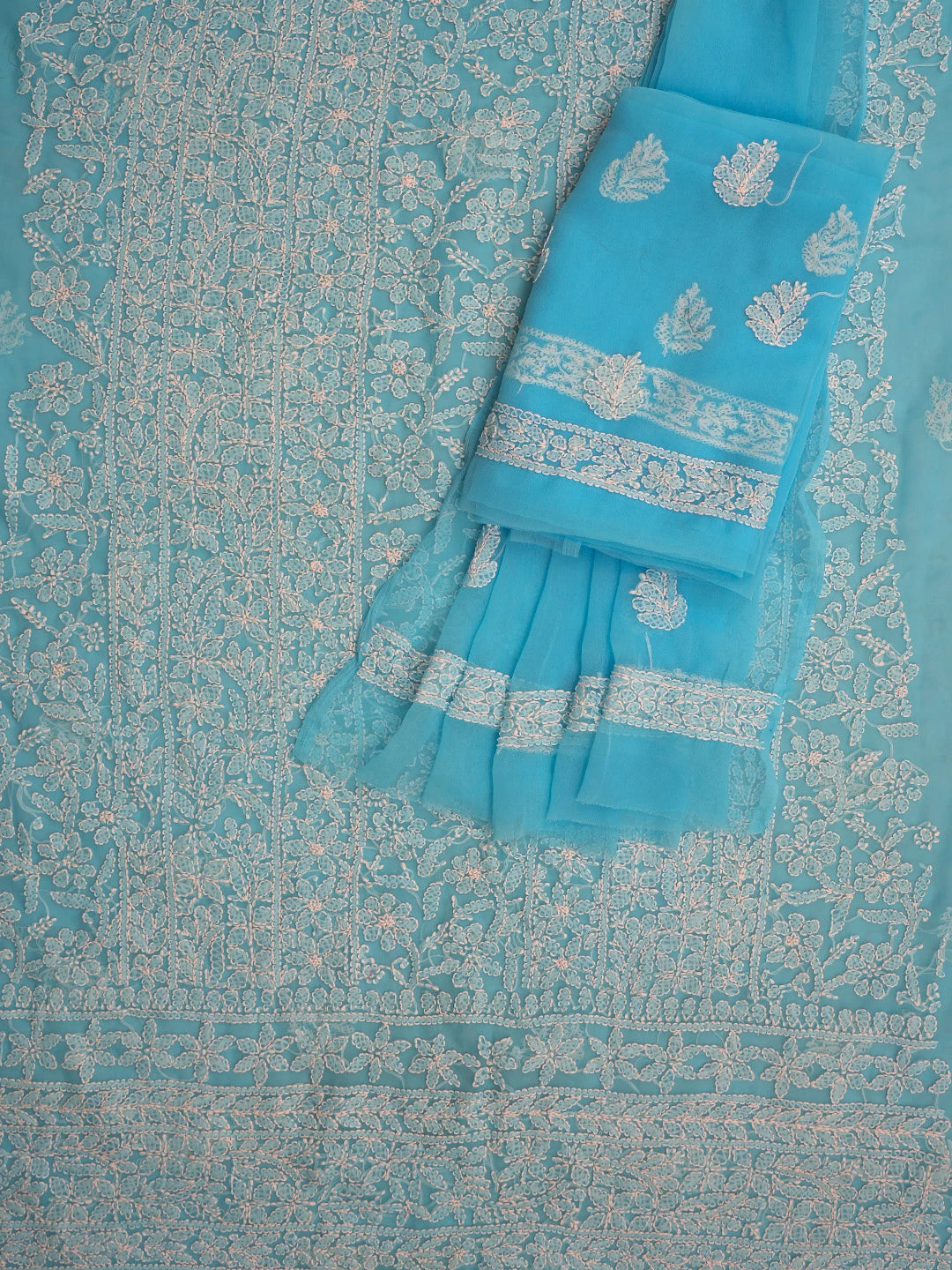 Ada Hand Embroidered Blue Georgette Lucknowi Chikankari Unstitched Suit Piece 01A816599