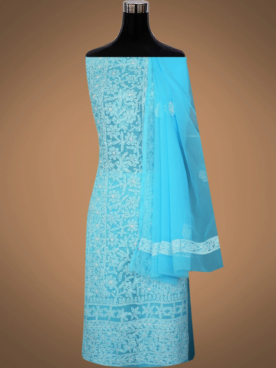 Ada Hand Embroidered Blue Georgette Lucknowi Chikankari Unstitched Suit Piece 01A816599