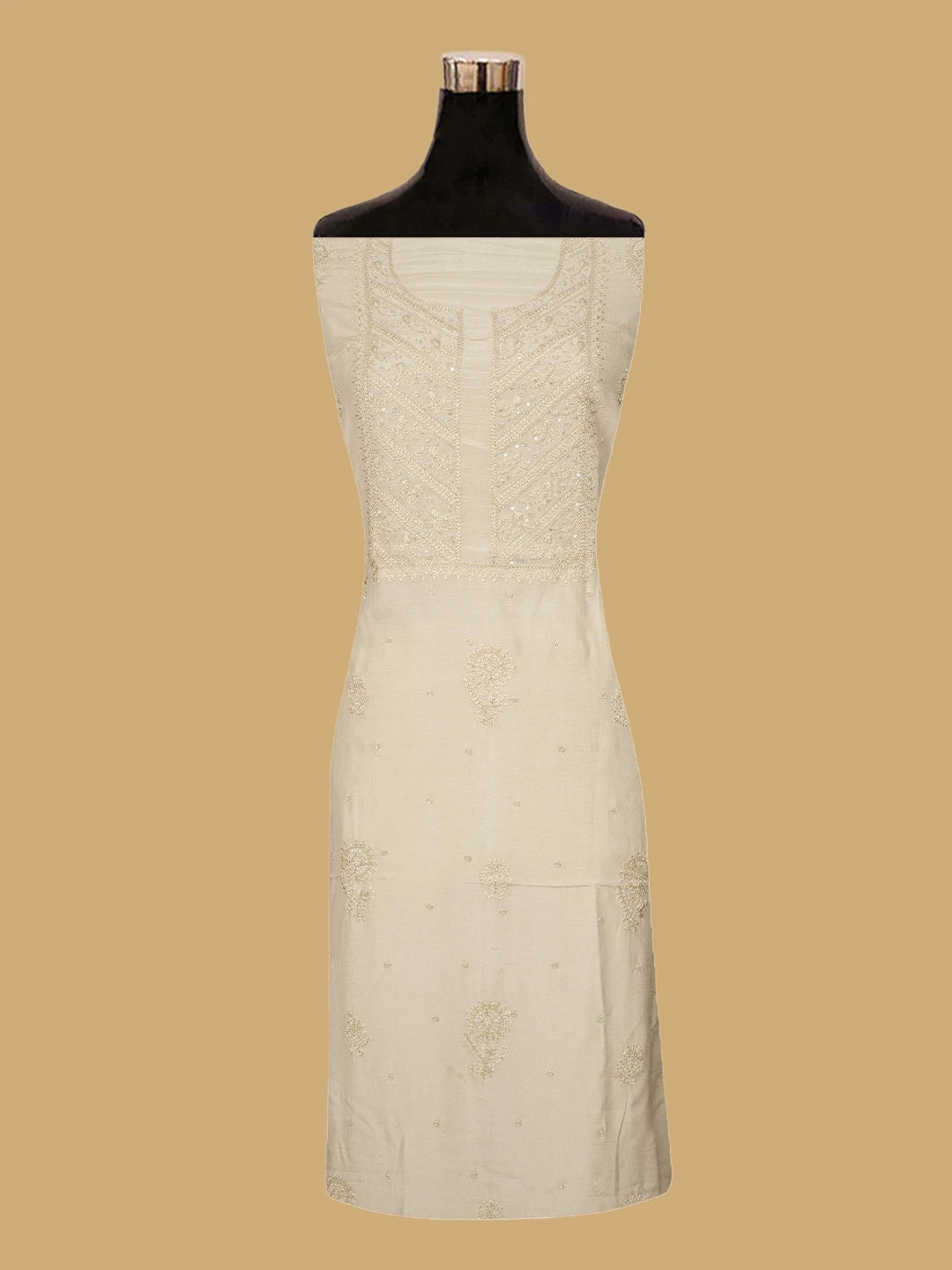 Ada Hand Embroidered Fawn Muslin Lucknowi Chikankari Unstitched Suit Piece With Cutdana Work 01A814878