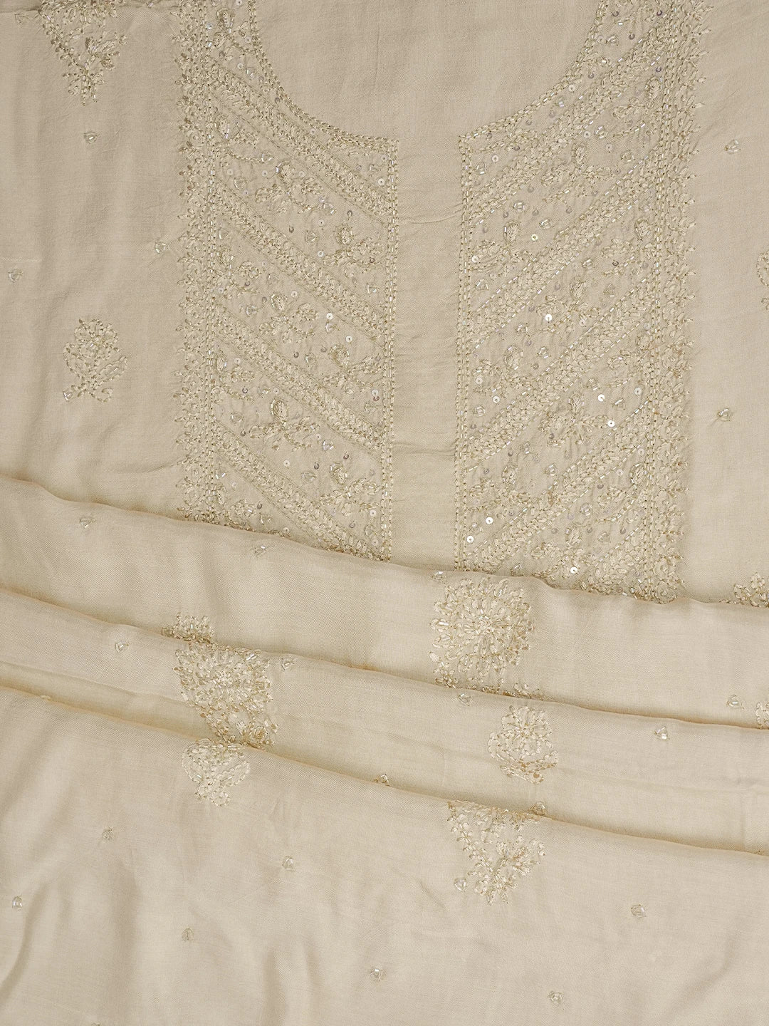 Ada Hand Embroidered Fawn Muslin Lucknowi Chikankari Unstitched Suit Piece With Cutdana Work 01A814878