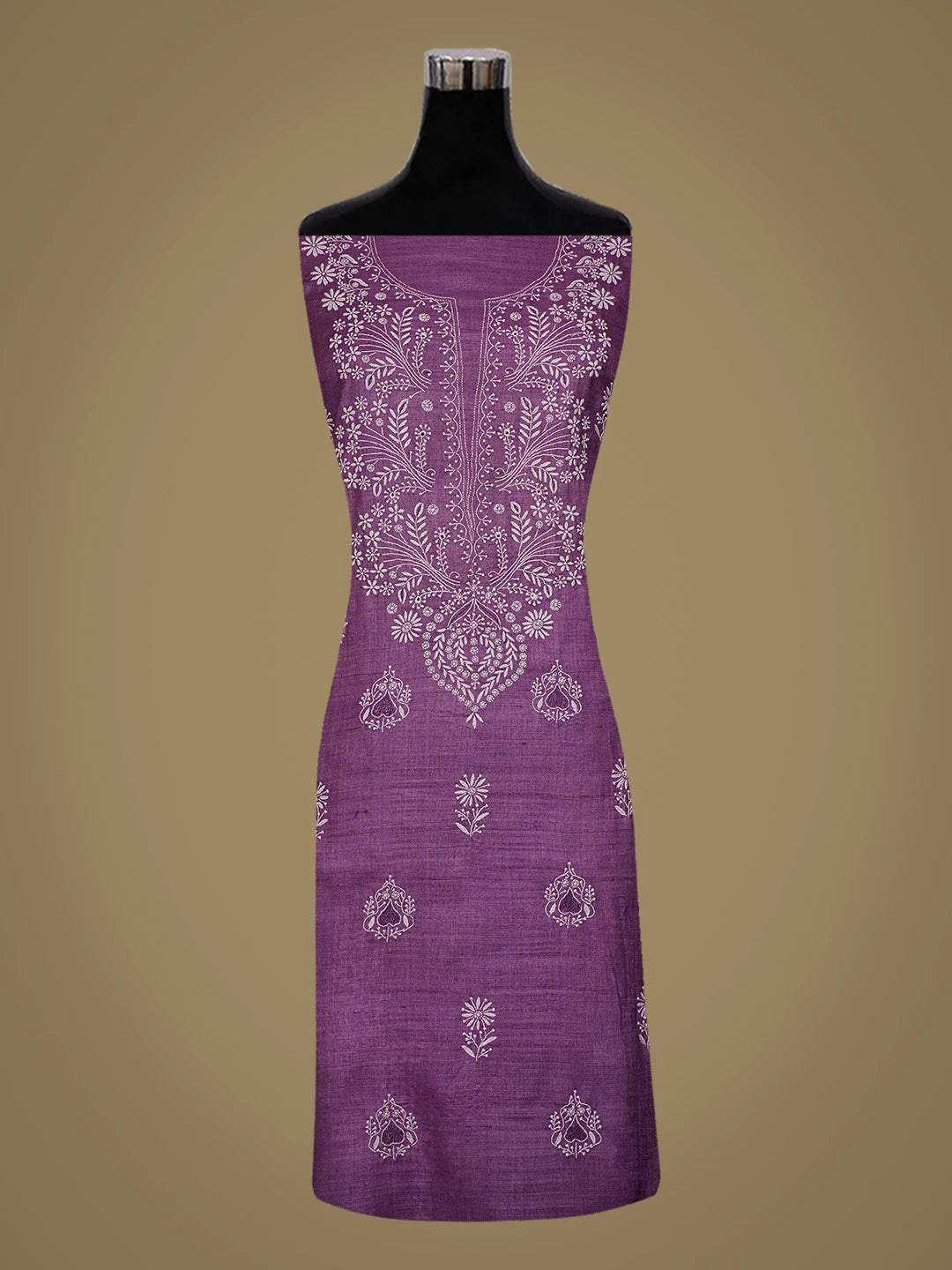 Ada Hand Embroidered Purple Silk Lucknowi Chikankari Unstitched Suit Piece 01A775431