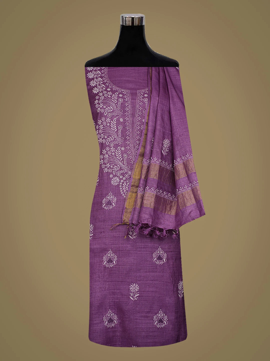 Ada Hand Embroidered Purple Silk Lucknowi Chikankari Unstitched Suit Piece 01A775431