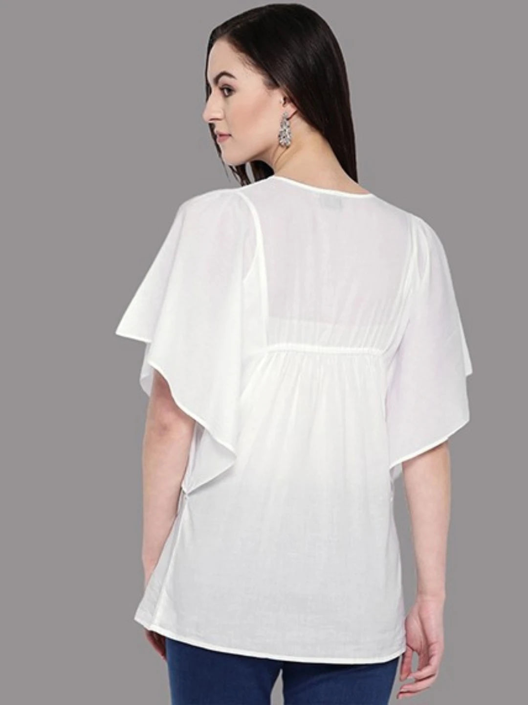 Ada Hand Embroidered White Cotton Lucknowi Chikankari Top A100235
