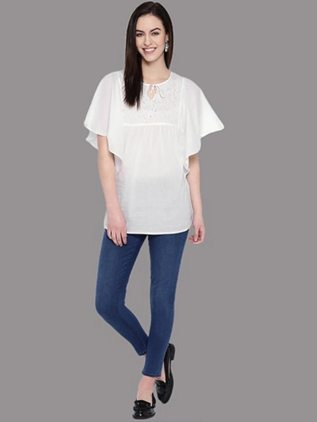 Ada Hand Embroidered White Cotton Lucknowi Chikankari Top A100235
