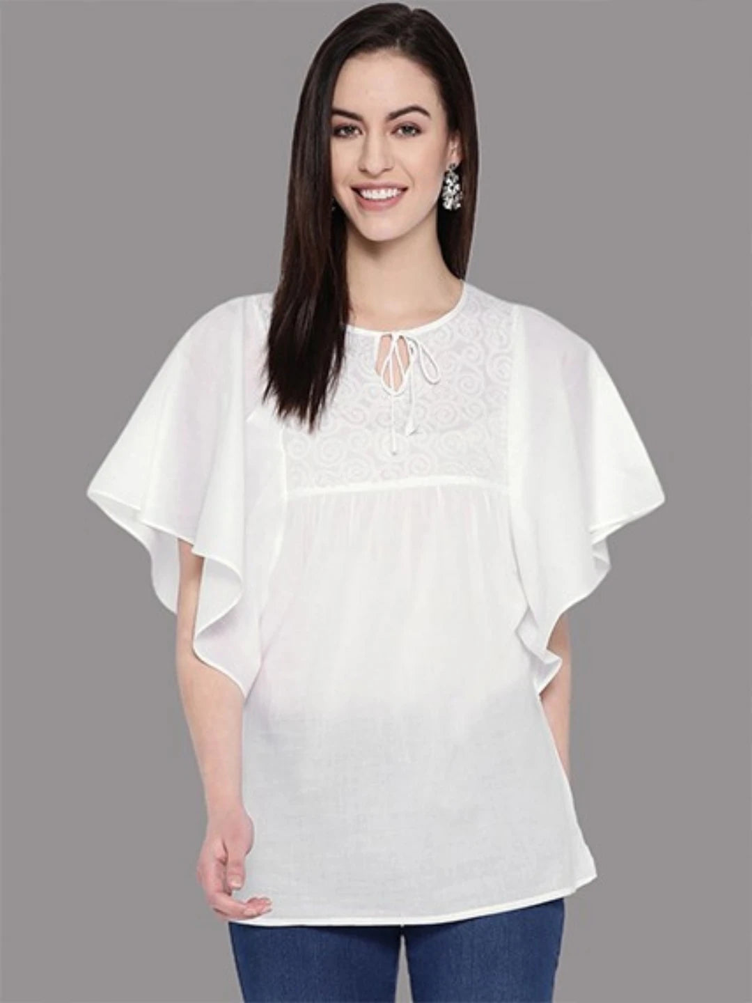 Ada Hand Embroidered White Cotton Lucknowi Chikankari Top A100235