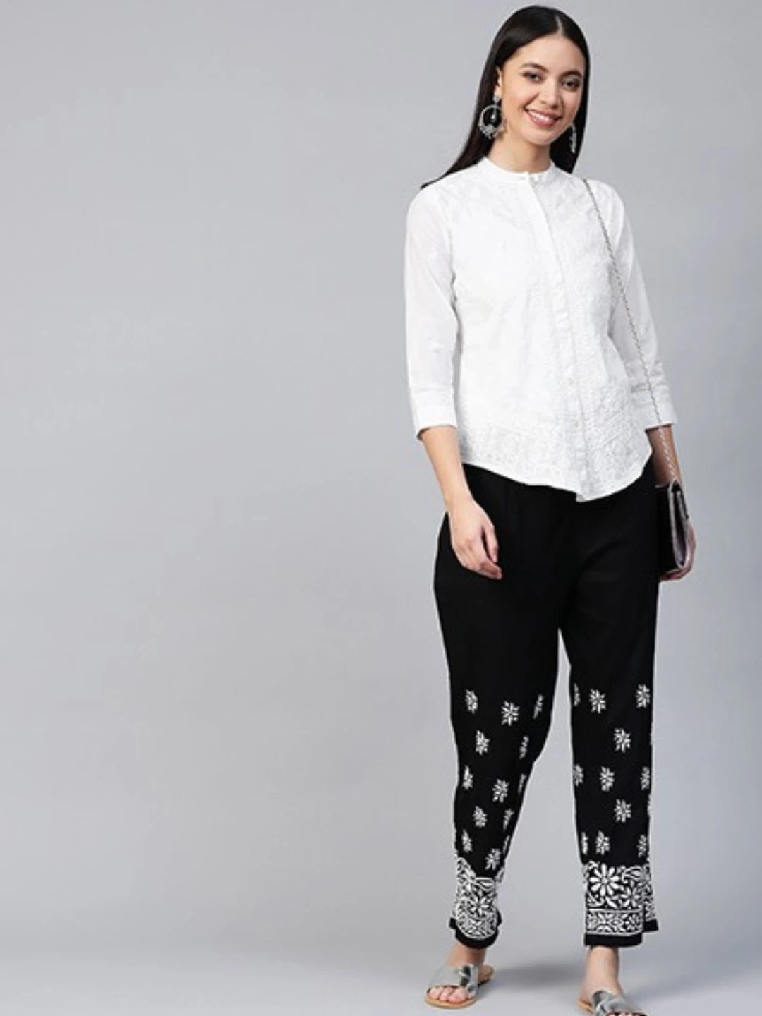 Ada Hand Embroidered White Cotton Lucknowi Chikankari Shirt A100143