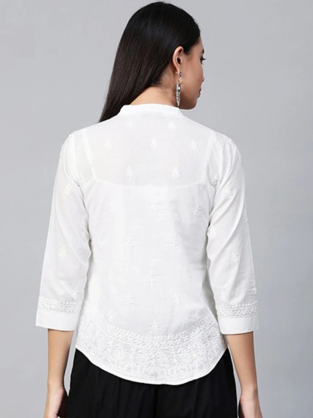 Ada Hand Embroidered White Cotton Lucknowi Chikankari Shirt A100143