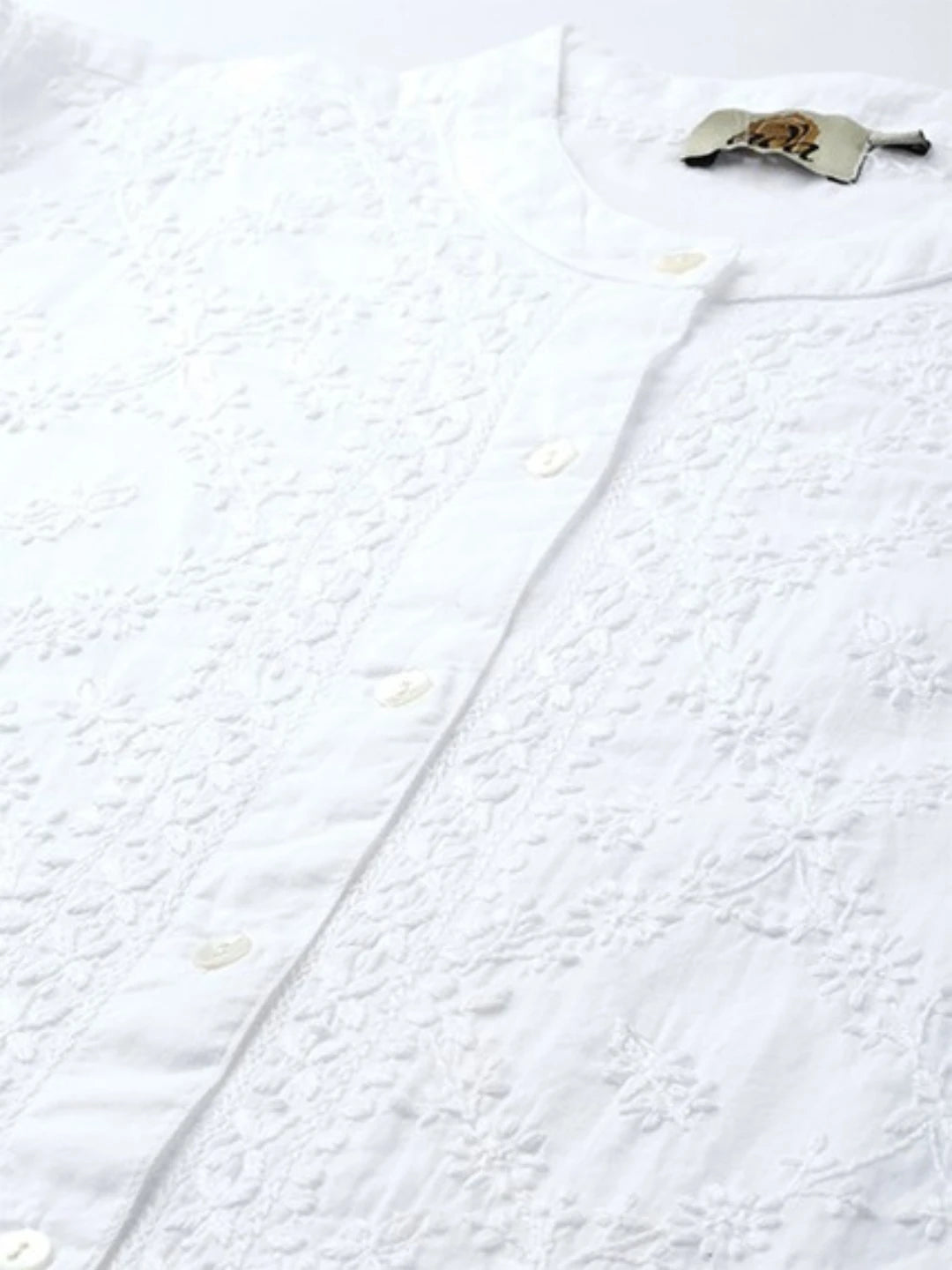 Ada Hand Embroidered White Cotton Lucknowi Chikankari Shirt A100143