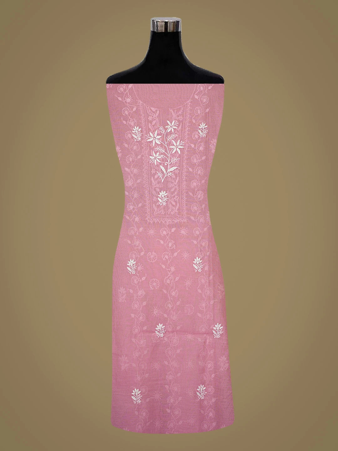 Ada Hand Embroidered Pink Chanderi Lucknowi Chikankari Unstitched Kurta Dupatta Set 01A818429