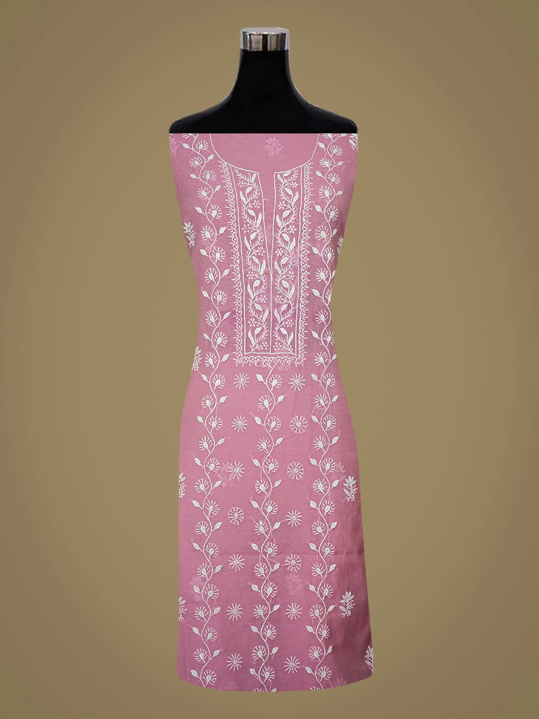 Ada Hand Embroidered Pink Chanderi Lucknowi Chikankari Unstitched Kurta Dupatta Set 01A818429