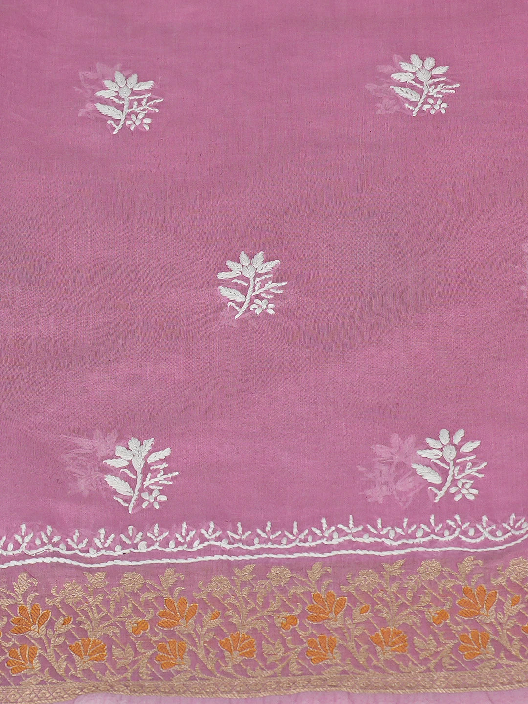 Ada Hand Embroidered Pink Chanderi Lucknowi Chikankari Unstitched Kurta Dupatta Set 01A818429