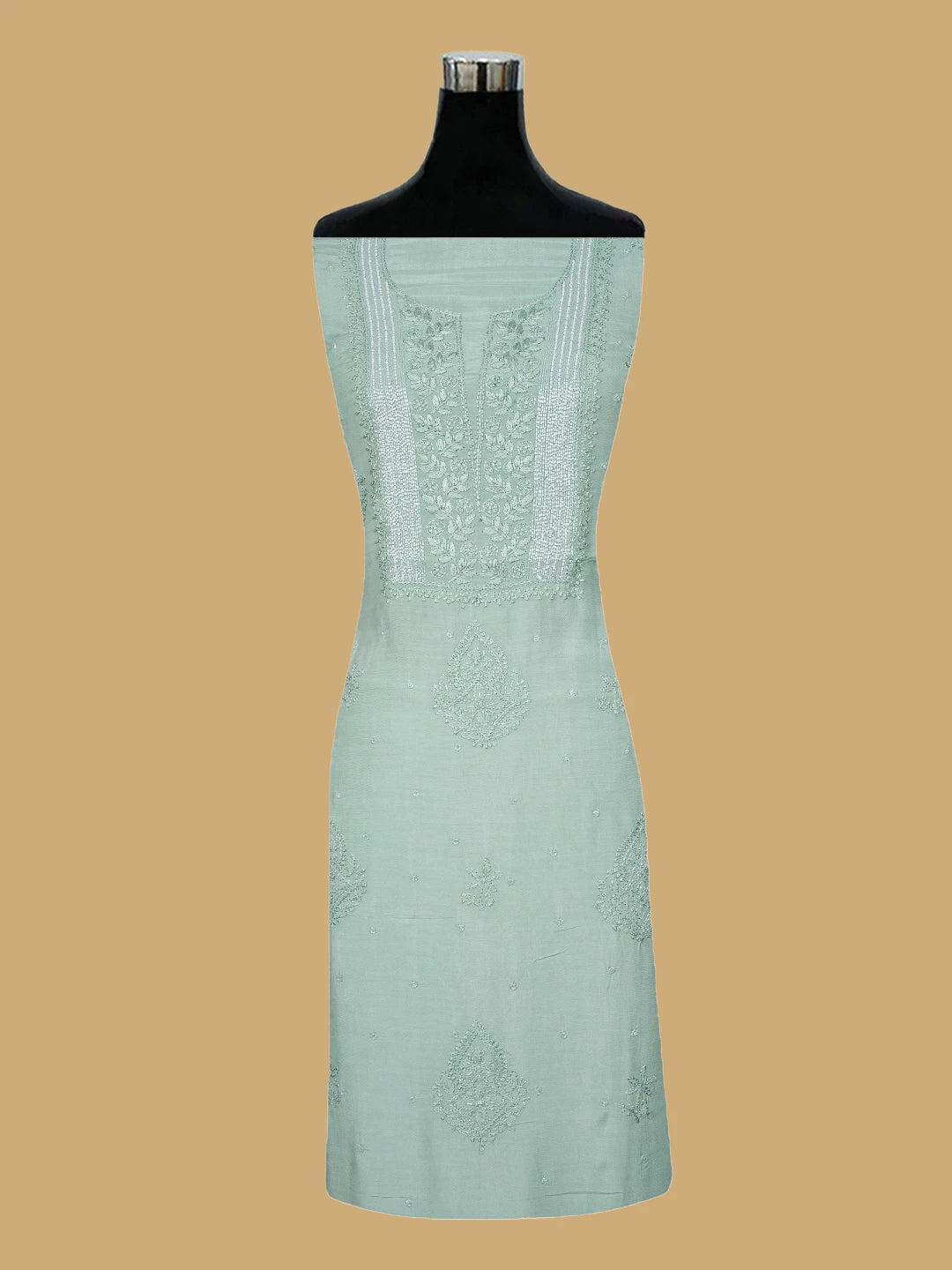 Ada Hand Embroidered Celadon Green Muslin Lucknowi Chikankari Unstitched Suit Piece With Cutdana Work 01A814819