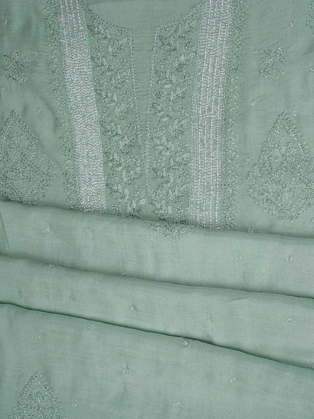 Ada Hand Embroidered Celadon Green Muslin Lucknowi Chikankari Unstitched Suit Piece With Cutdana Work 01A814819