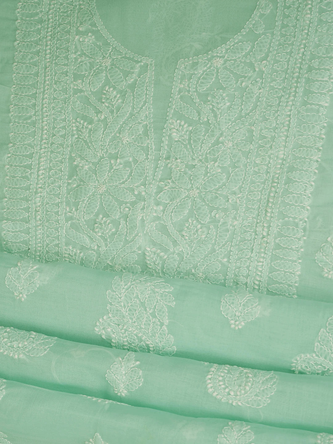 Ada Hand Embroidered Sea Green Cotton Lucknowi Chikankari Unstitched Kurta Piece 01A816586
