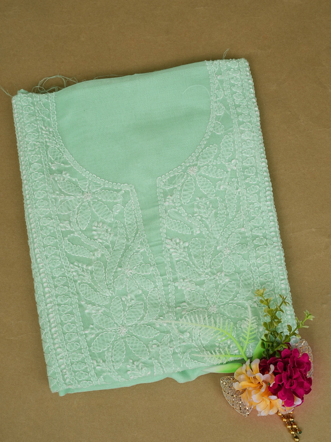 Ada Hand Embroidered Sea Green Cotton Lucknowi Chikankari Unstitched Kurta Piece 01A816586