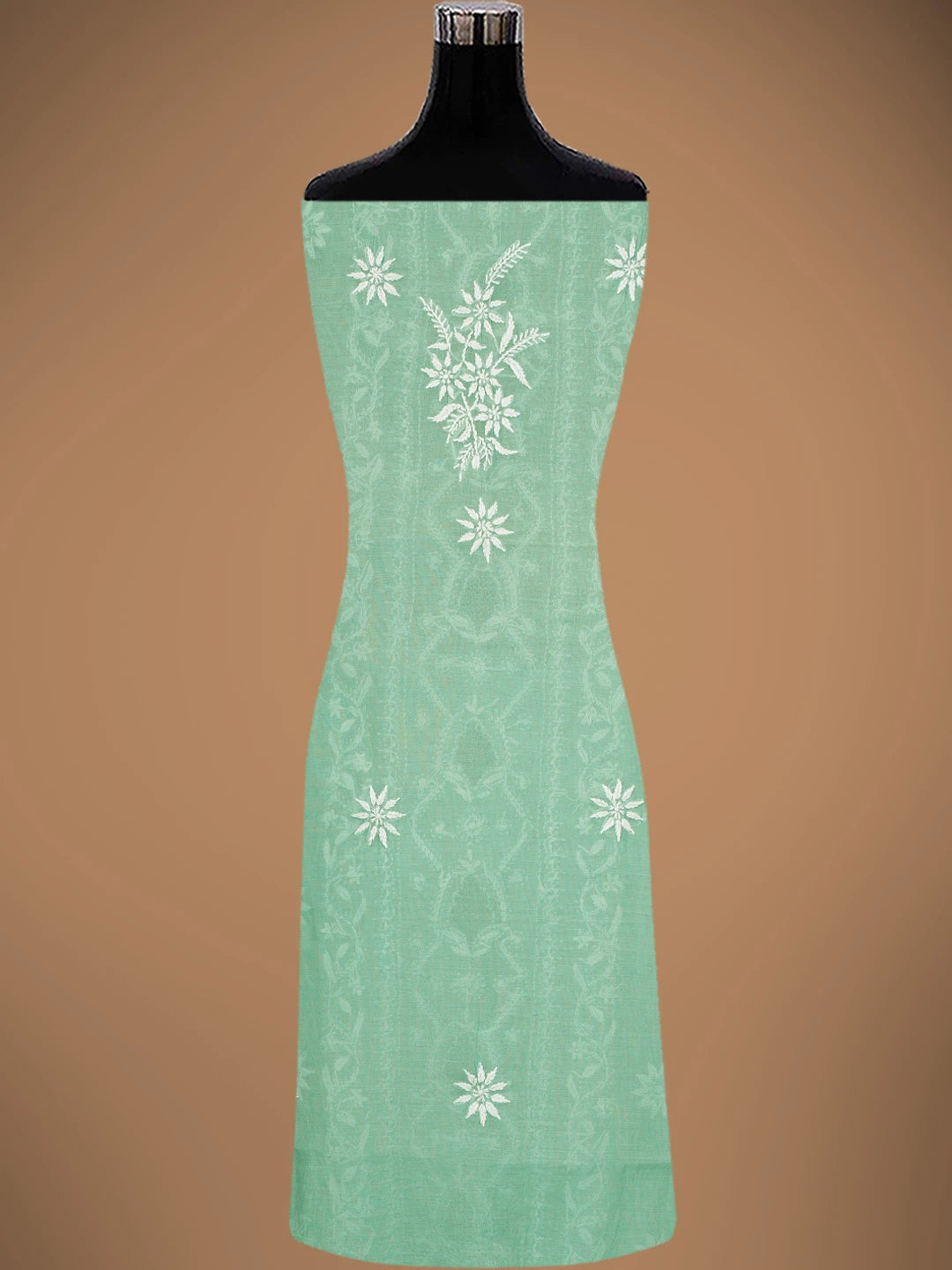 Ada Hand Embroidered Teal Green Chanderi Lucknowi Chikankari Unstitched Kurta Dupatta Set 01A818434