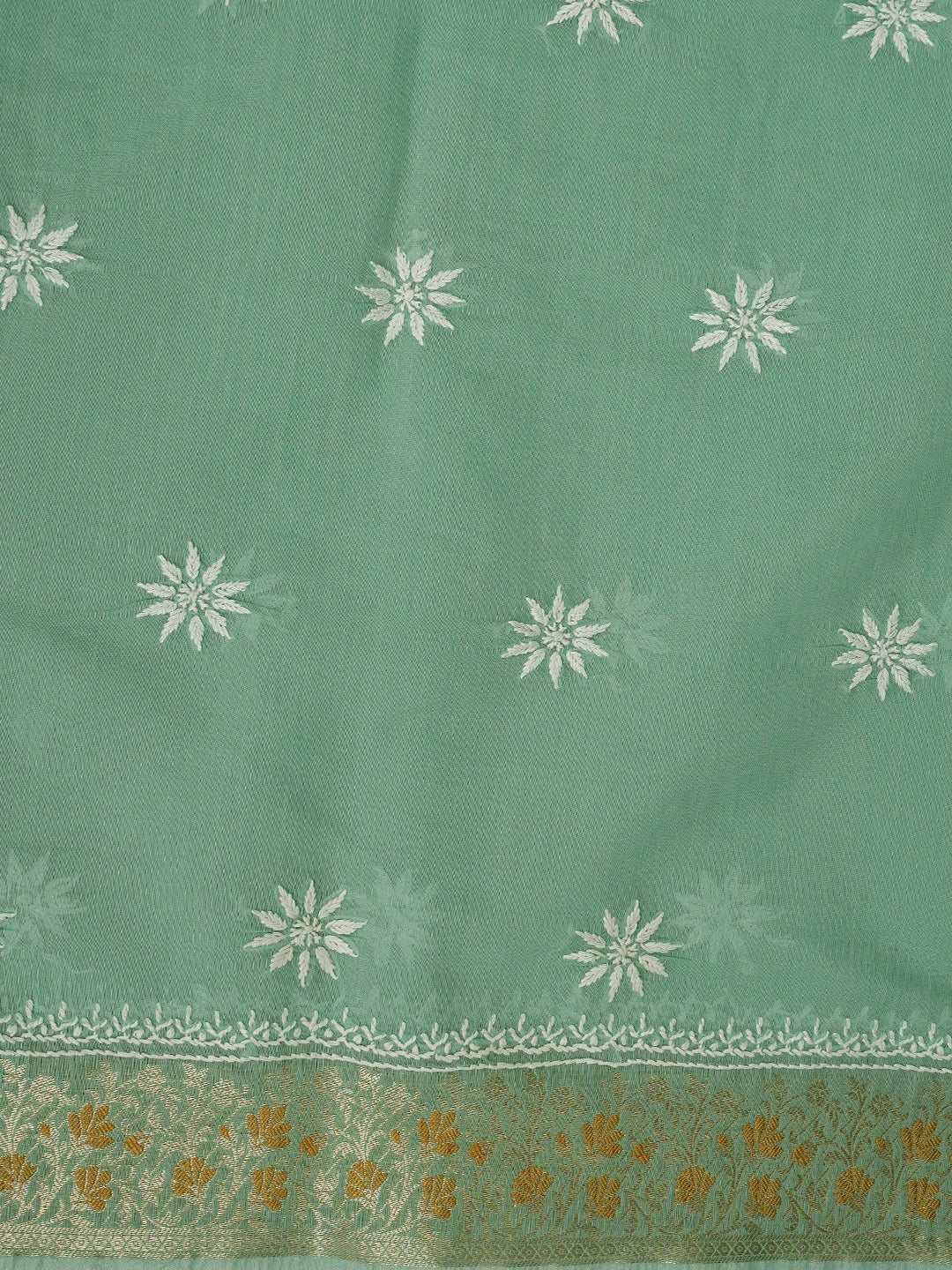 Ada Hand Embroidered Teal Green Chanderi Lucknowi Chikankari Unstitched Kurta Dupatta Set 01A818434
