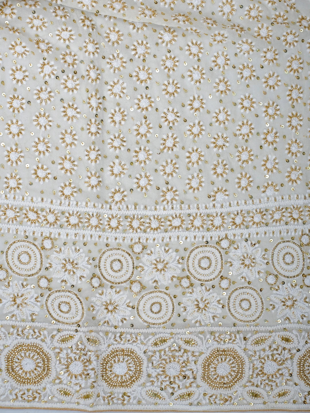 Ada Hand Embroidered White Pure Georgette Lucknowi Chikankari Semi-Stitched Anarkali Kurta Dupatta Set With Cutdana Work 01A538828