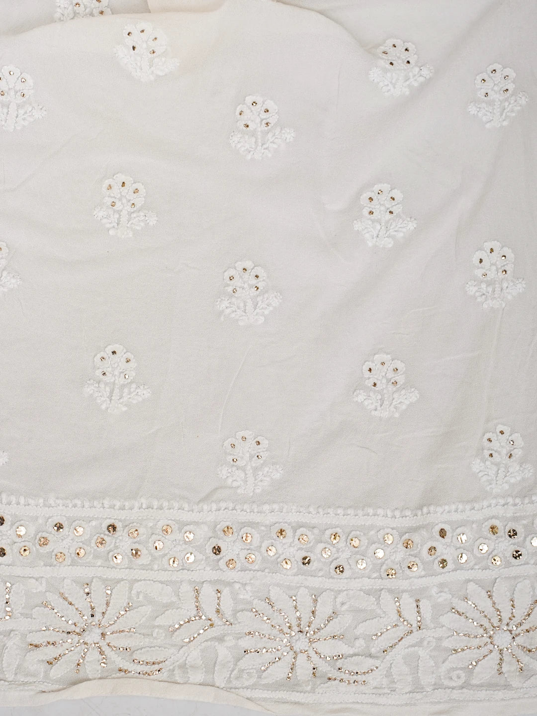 Ada Hand Embroidered White Pure Georgette Lucknowi Chikankari Semi-Stitched Anarkali Kurta Dupatta Set With Mukaish Work 01A722911