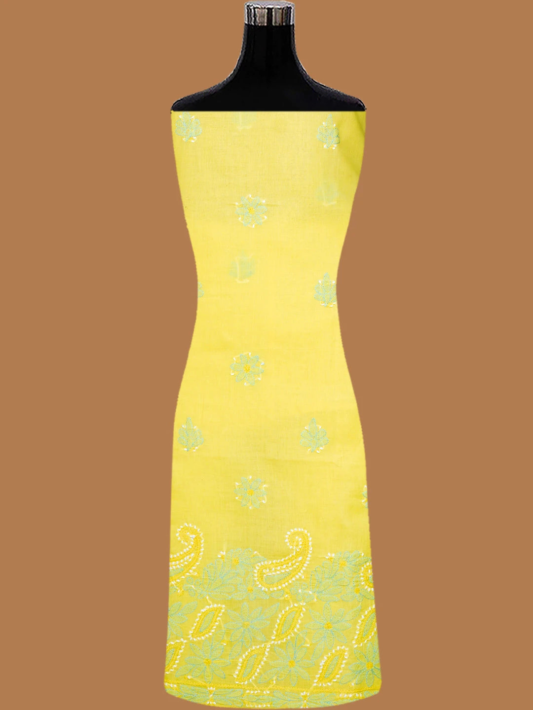 Ada Hand Embroidered Yellow Cotton Lucknowi Chikankari Unstitched Suit Piece 01A819195