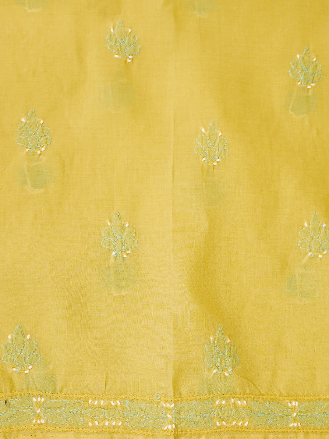 Ada Hand Embroidered Yellow Cotton Lucknowi Chikankari Unstitched Suit Piece 01A819195
