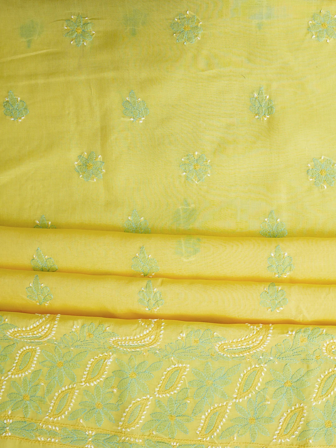 Ada Hand Embroidered Yellow Cotton Lucknowi Chikankari Unstitched Suit Piece 01A819195