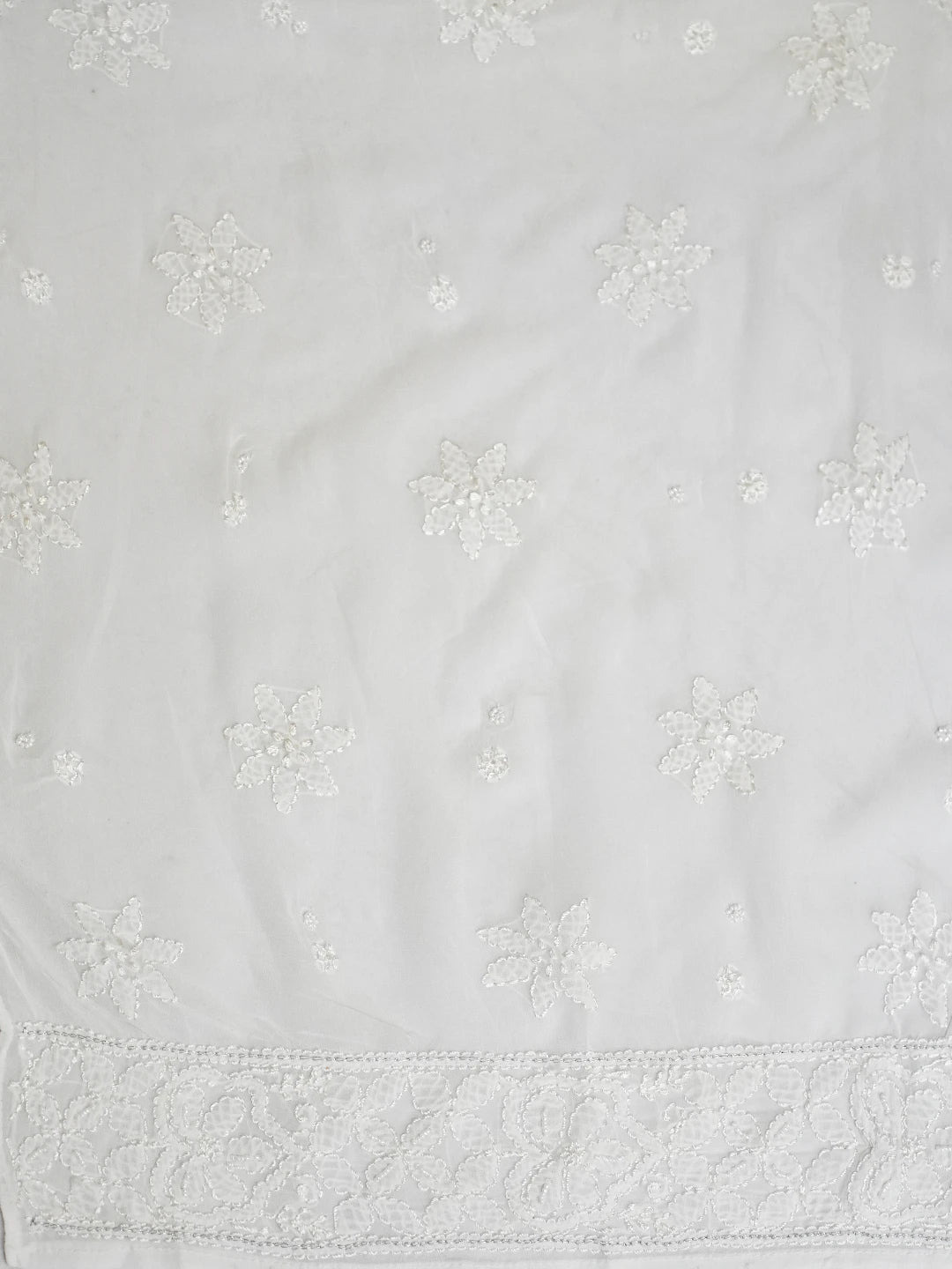Ada Hand Embroidered White Viscose Georgette Lucknowi Chikankari Semi-Stitched Anarkali Kurta Dupatta Set With Pearl Work 01A813849