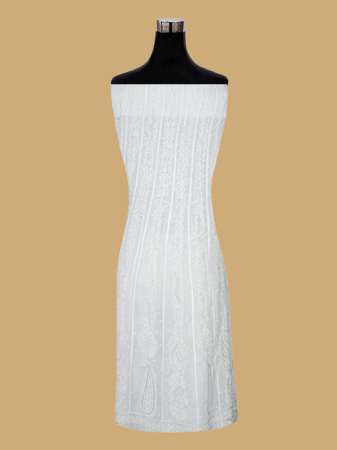 Ada Hand Embroidered White Viscose Georgette Lucknowi Chikankari Semi-Stitched Anarkali Kurta Dupatta Set With Pearl Work 01A813849